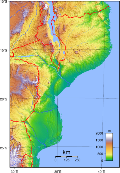 Mosambik, Relief, Topographie, Landkarte